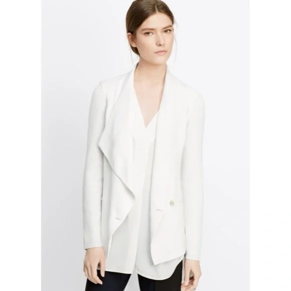 Vince White Ivory Asymmetrical Ribbed Sleeve Draped Drape Jacket Sz 4 V28729072 - Picture 2 of 12